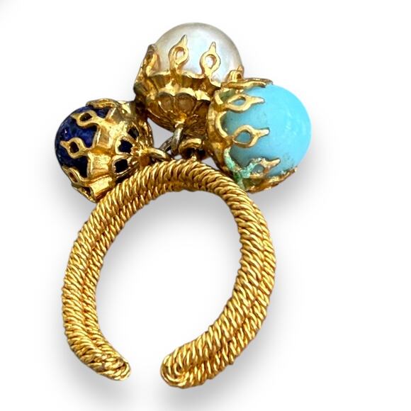 Western Germany Drop Dangle Charms Cha-Cha Rings pearls, turquoise, Lapis Lazuli - Picture 3 of 12